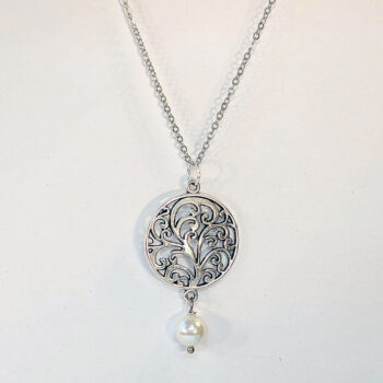 Antique Silver Vine Branch Round Pearl Necklace - Image 3