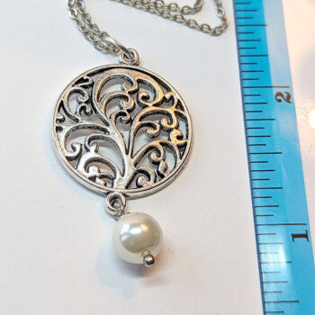 Antique Silver Vine Branch Round Pearl Necklace - Image 2