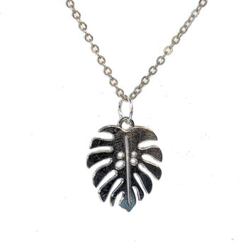 Antique Silver Monstera Leaf Pendant Necklace