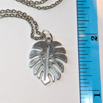 Antique Silver Monstera Leaf Pendant Necklace - Image 2