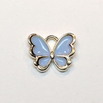 Small Steel Blue Butterfly Enamel Charm Gold