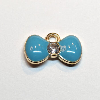 Blue Bow With Rhinestone Enamel Charm Gold