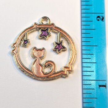 Pink Cat Purple Star Hoop Enamel Charm Gold - Image 3