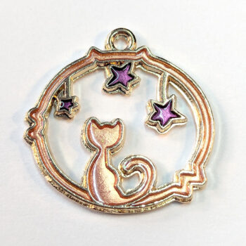 Pink Cat Purple Star Hoop Enamel Charm Gold - Image 2