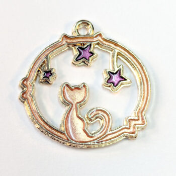 Pink Cat Purple Star Hoop Enamel Charm Gold