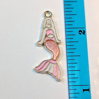 Large Pink Mermaid Enamel Charm Gold - Image 2