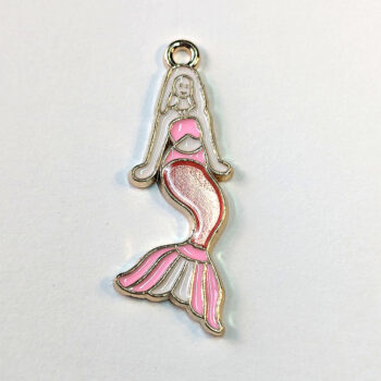 Large Pink Mermaid Enamel Charm Gold