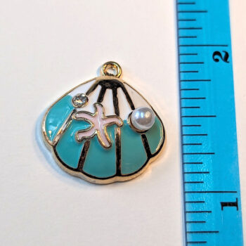 Blue White Pearl Starfish Scallop Shell Enamel Charm Gold - Image 2