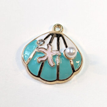 Blue White Pearl Starfish Scallop Shell Enamel Charm Gold