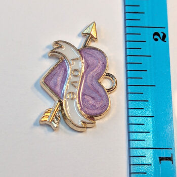 Purple Heart LOVE Arrow Enamel Charm Gold - Image 2