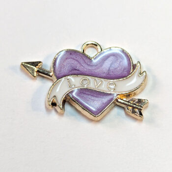 Purple Heart LOVE Arrow Enamel Charm Gold