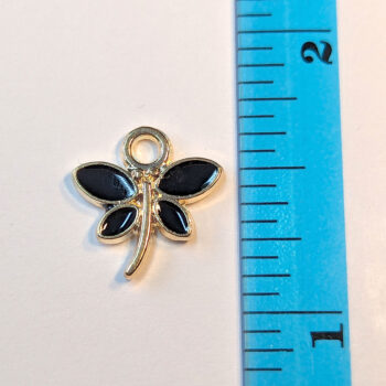 Black Dragonfly Curved Tail Enamel Charm Gold - Image 3