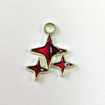 Three Red Stars Enamel Charm Gold