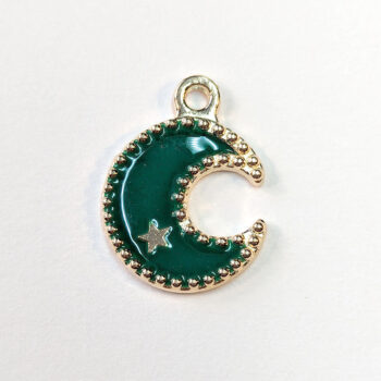 Green Moon and Star Enamel Charm Gold