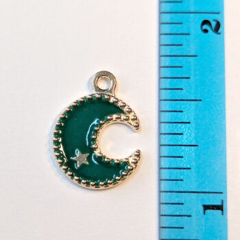 Green Moon and Star Enamel Charm Gold - Image 2