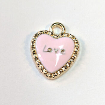 Pink LOVE Heart Enamel Charm Gold