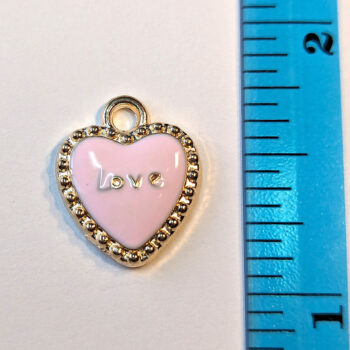 Pink LOVE Heart Enamel Charm Gold - Image 2