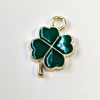 Green Four Leaf Clover Enamel Charm Gold