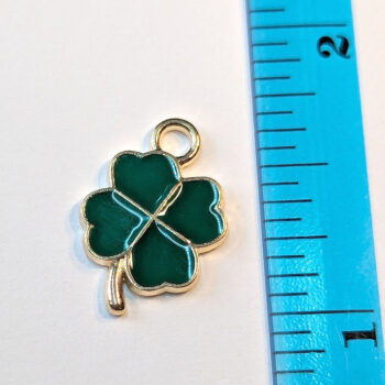 Green Four Leaf Clover Enamel Charm Gold - Image 2