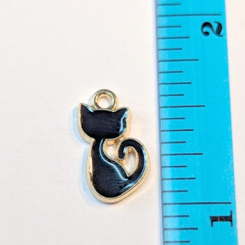 Black Cat Silhouette Enamel Charm Gold - Image 2