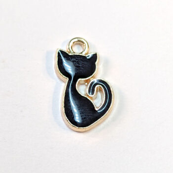 Black Cat Silhouette Enamel Charm Gold