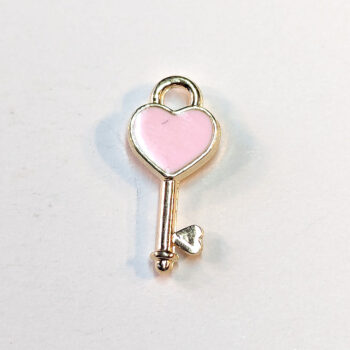 Pink Heart Key Enamel Charm Gold