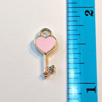 Pink Heart Key Enamel Charm Gold - Image 2