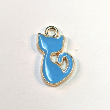 Blue Cat Silhouette Enamel Charm Gold