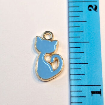 Blue Cat Silhouette Enamel Charm Gold - Image 2