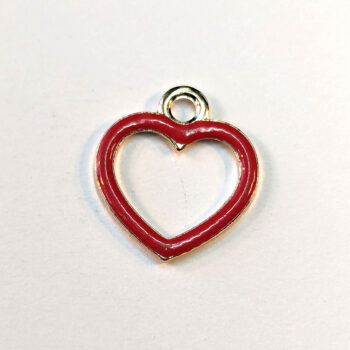 Hollow Red Heart Enamel Charm Gold