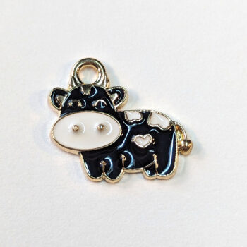 Cute Black Cow Enamel Charm Gold