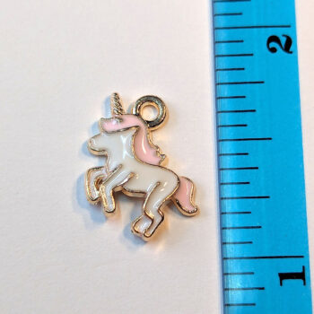 Unicorn Pink and White Enamel Charm Gold - Image 2