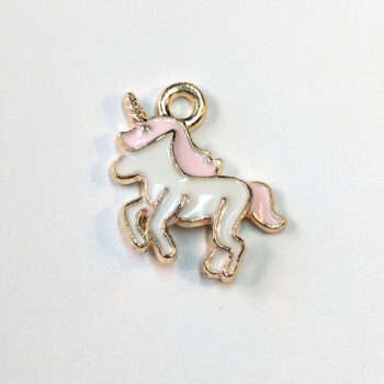 Unicorn Pink and White Enamel Charm Gold