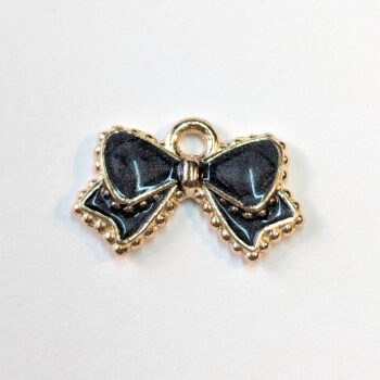 Shiny Black Grey Bow Enamel Charm Gold