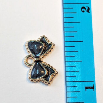 Shiny Black Grey Bow Enamel Charm Gold - Image 2