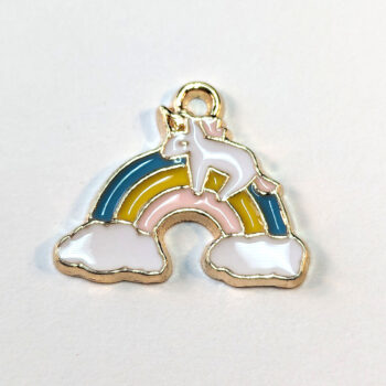 Pink Yellow Blue Rainbow Unicorn Enamel Charm Gold