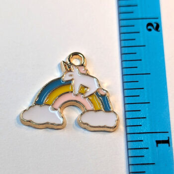 Pink Yellow Blue Rainbow Unicorn Enamel Charm Gold - Image 2