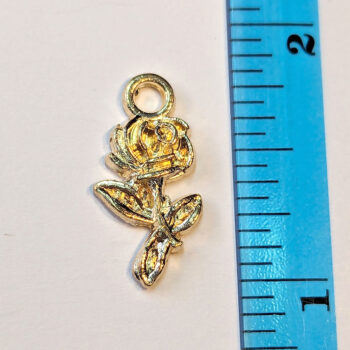 Small Long Stem Rose Flower Charm KC Gold - Image 2