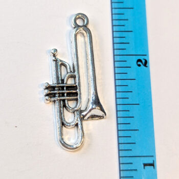 Trombone Musical Instrument Charm Antique Silver - Image 2