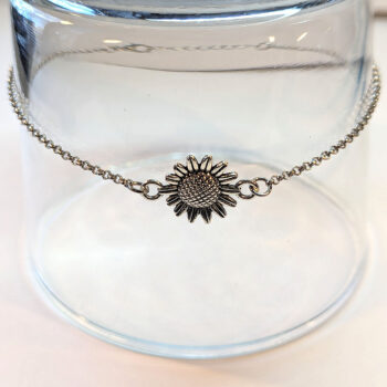 Antique Silver Small Sunflower Flower Bracelet / Anklet - Image 3