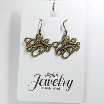 Octopus Antique Bronze Vintage Style Earrings - Image 4