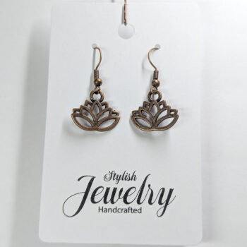 Antique Copper Hollow Lotus Flower Earrings - Image 5