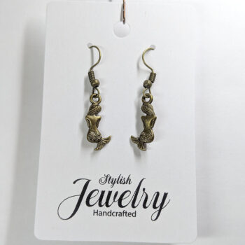 Antique Bronze Dainty Sitting Mermaid Earrings - Image 4