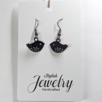 Small Partridge Bird Black Gunmetal Earrings - Image 5