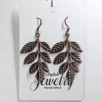 Large Branch with Leaf Leaves Antique Copper Earrings - Image 4