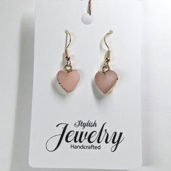 Gold Crystal Design Acrylic Small Pink Heart Earrings - Image 5