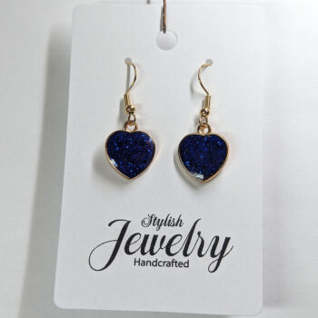 Blue Glitter Sparkles Enamel Heart Earrings Gold - Image 4