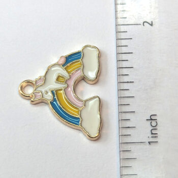 Pink Yellow Blue Rainbow Unicorn Enamel Charm Gold - Image 3