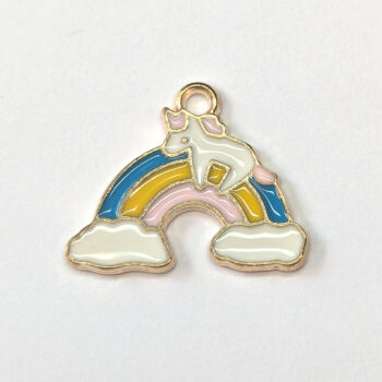 Pink Yellow Blue Rainbow Unicorn Enamel Charm Gold - Image 4