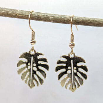 Gold Monstera Leaf Earrings - Image 3